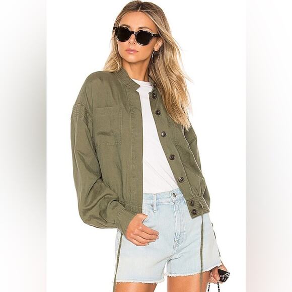 FRAME Double Pocket Linen Army Green Jacket Coat XS - Picture 1 of 10